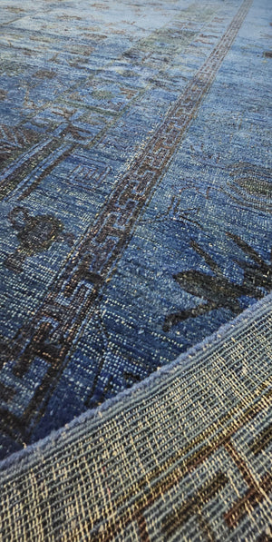 9x12 Blue Peshawar Rug Overdyed Chobi Ziegler Mahal Oriental Carpet 2970