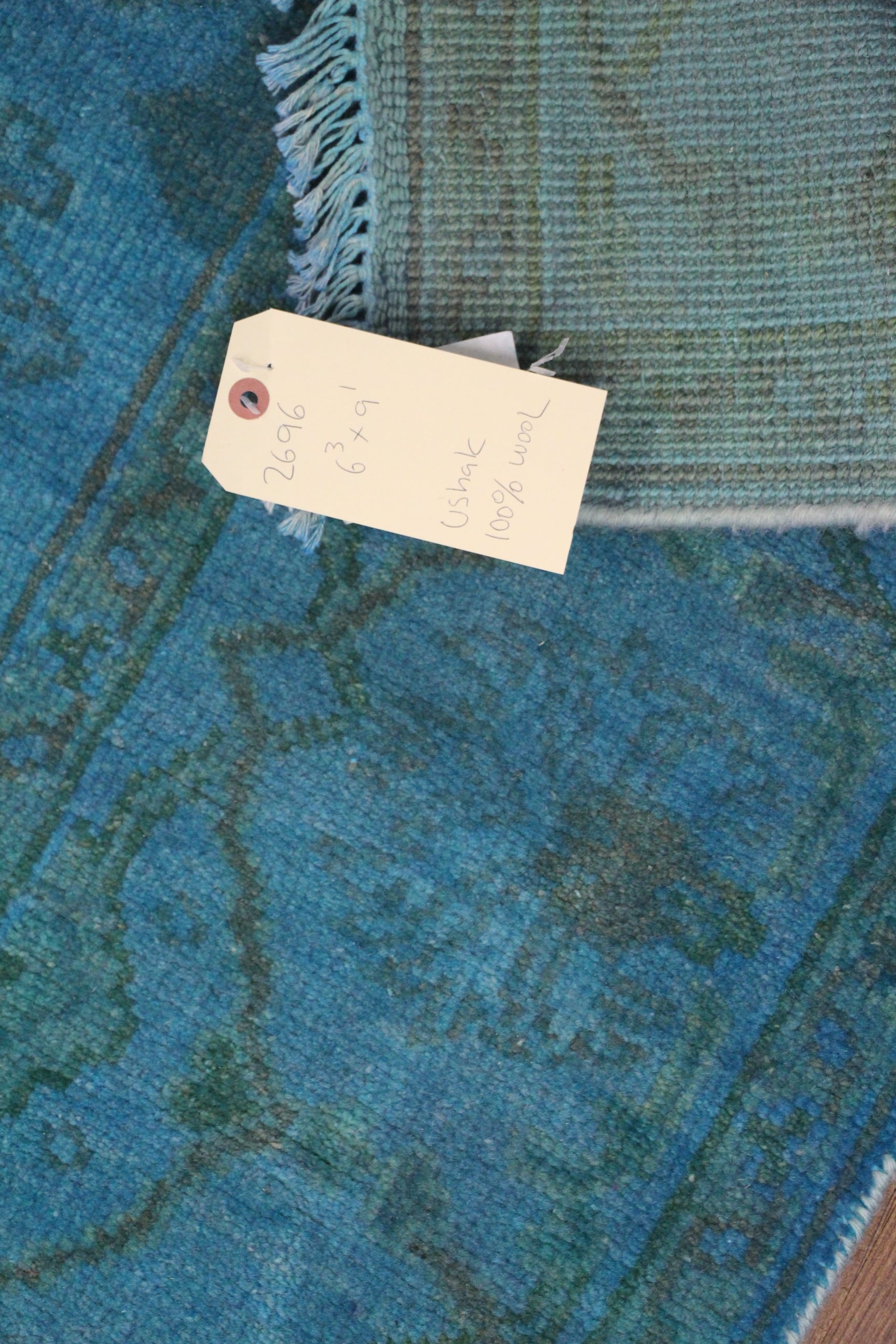 6x9 Teal Rug Blue Overdyed Wool Pile OOAK Turkish 2696 - west of hudson