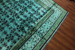 8x10 Overdyed Turquoise Green Floral Deco Wool Rug 2871 - west of hudson