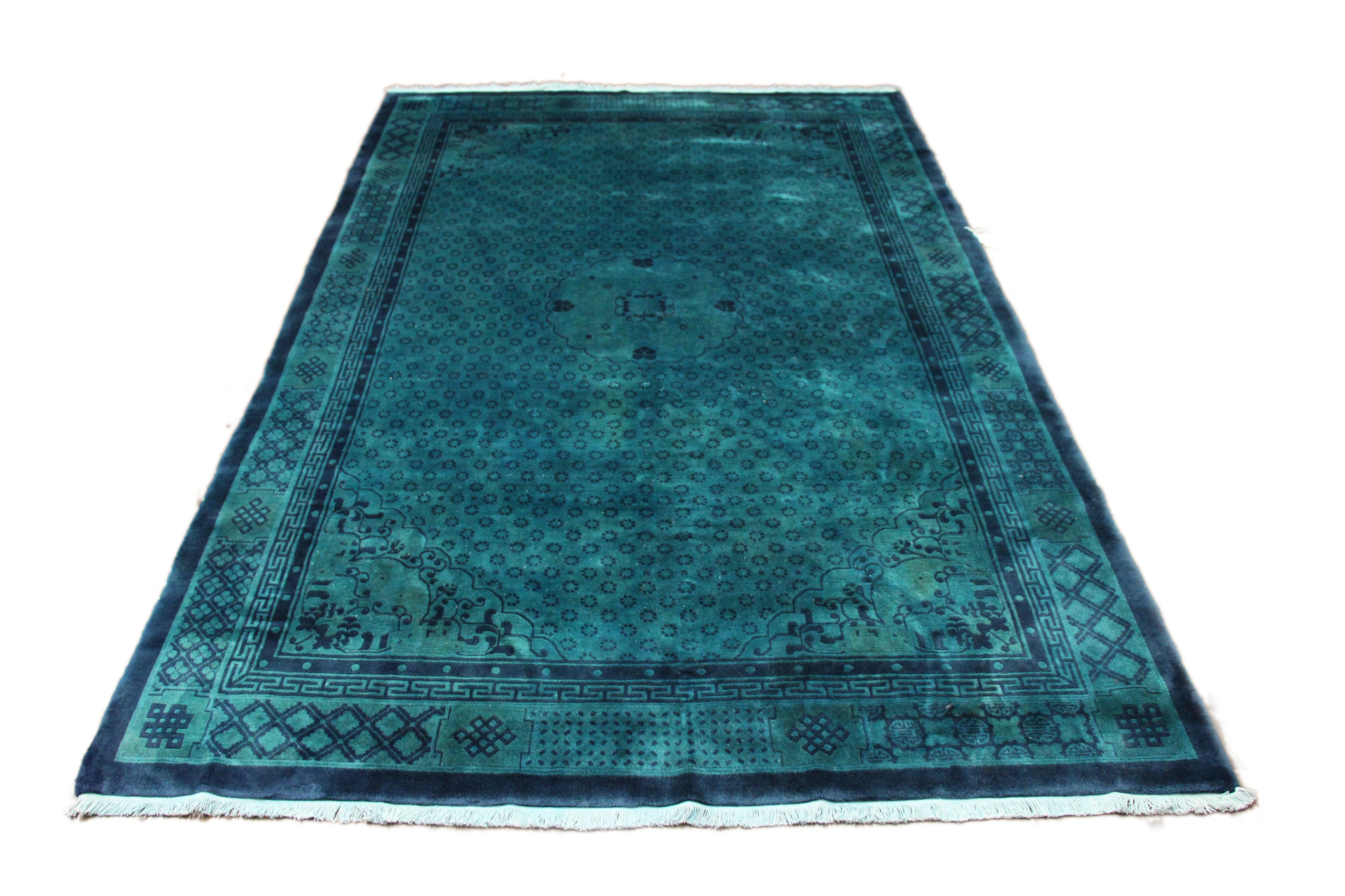 6x9 Teal Green Overdyed Chinese Deco Rug 2818 - west of hudson