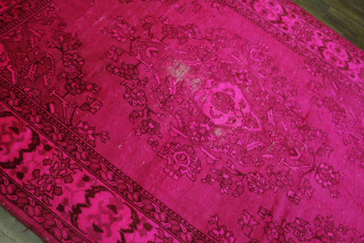 6x9 Overdyed Hot Pink Rug Distressed Vintage Oriental 2823