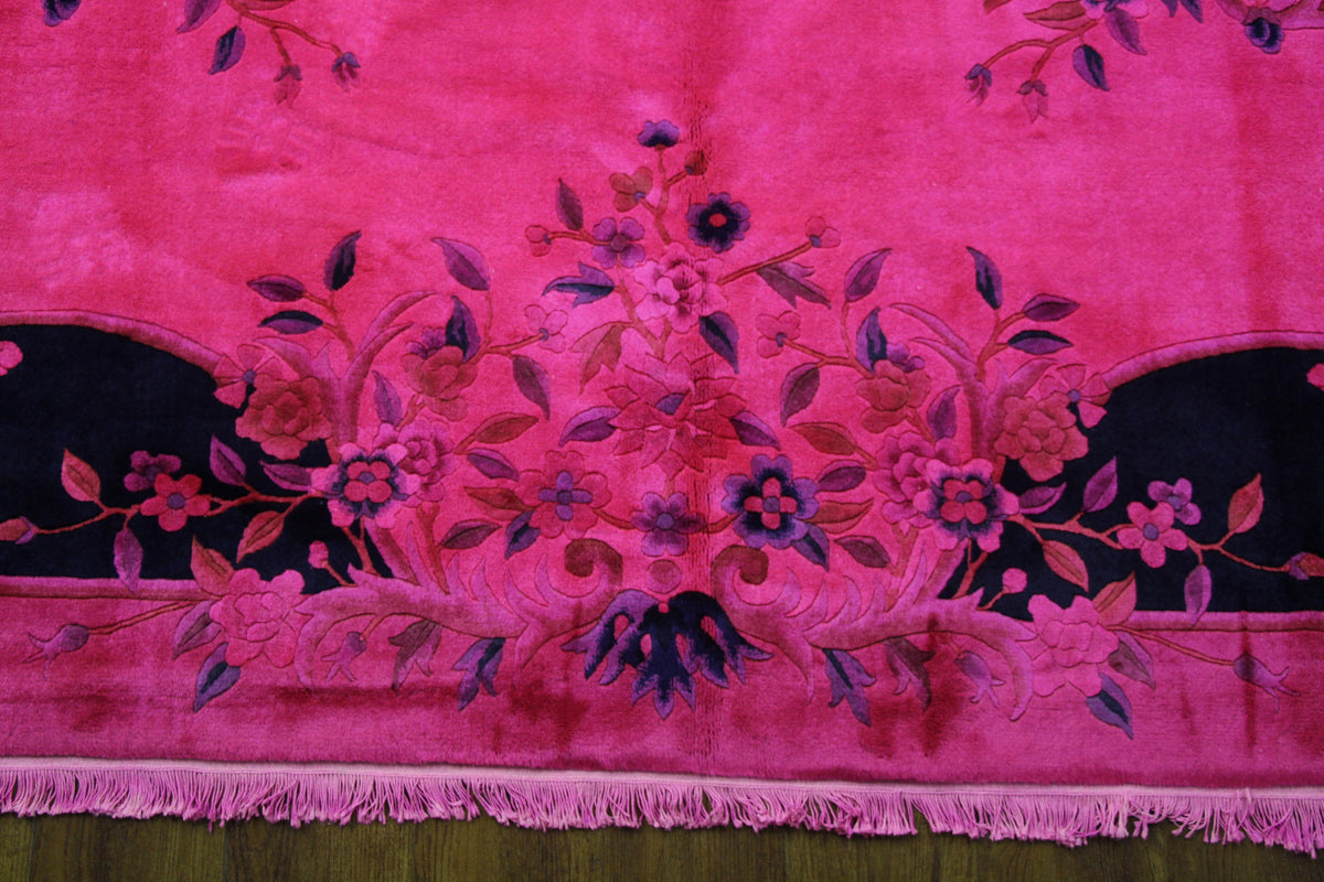 9x12 Hot Pink Rug Overdyed Chinese Art Deco Floral 2825