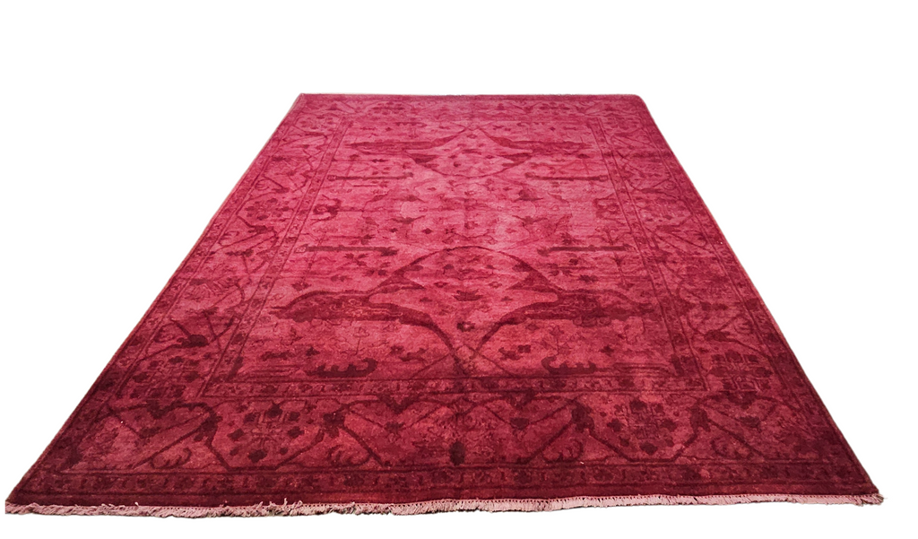 8x10 Overdyed Hand-Knotted Rug Turkish Ushak 100% Wool Berry Color 2971