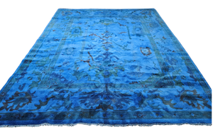 9x12 Ushak Indo Area Rug Ocean Blue 100% Wool Pile 2978