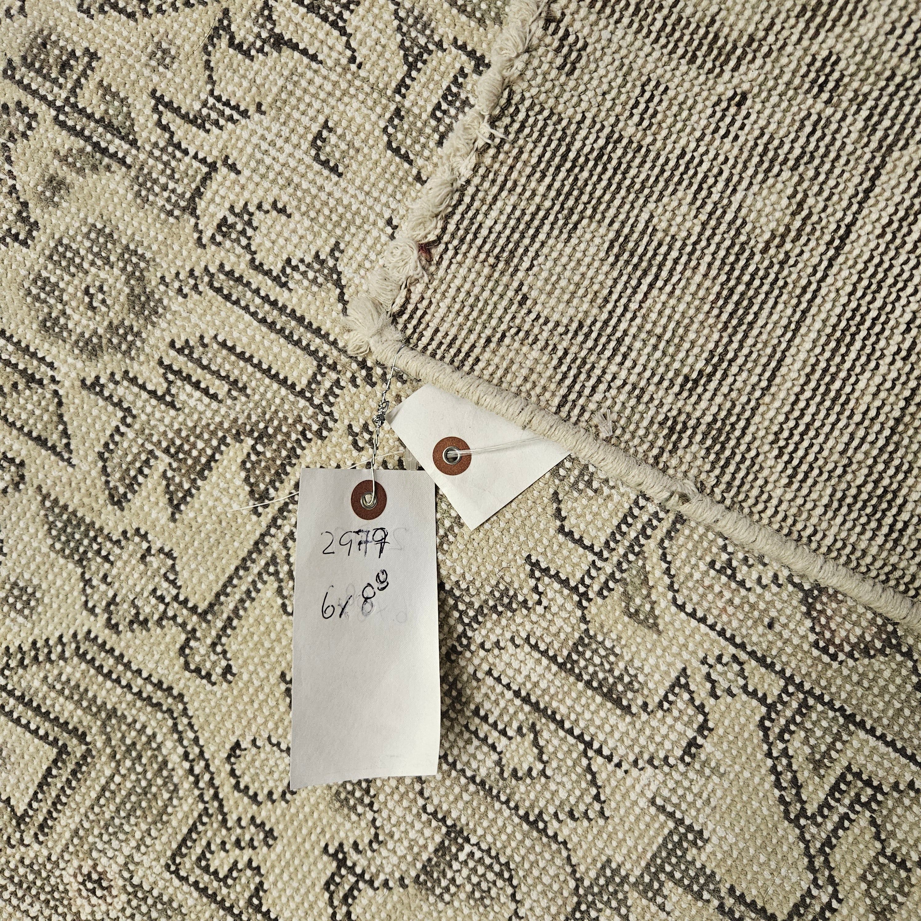 6x9 Distressed Beige Antique Washed Rug Vintage Style Hand Knotted 100% Wool 2979