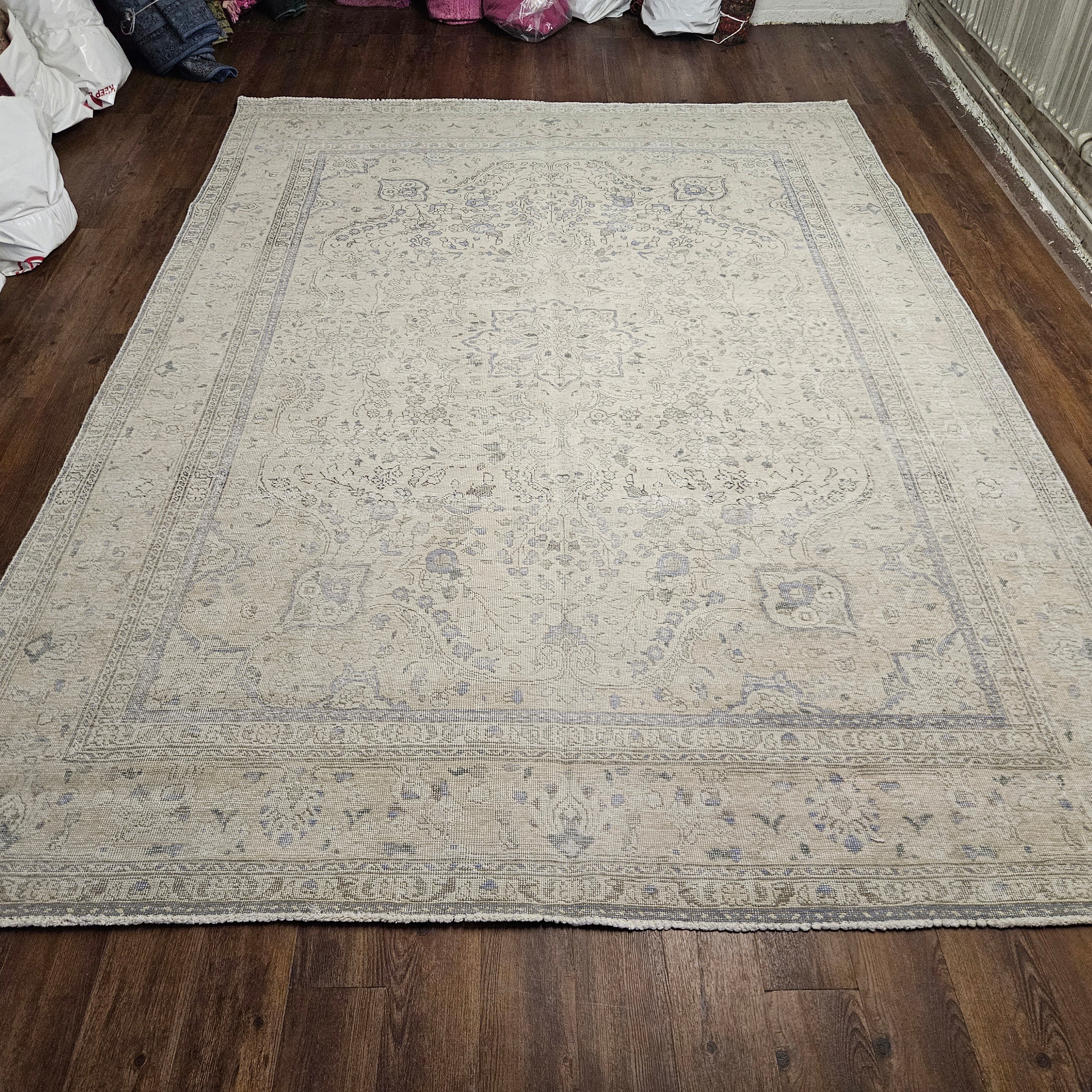 8x11 Distressed Beige Antique Washed Rug Vintage Style Hand Knotted 100% Wool 2984