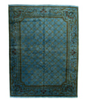 9x12 Overdyed Lattice Floral Light Blue Handknotted Area Rug Silk Wool 1135 - west of hudson