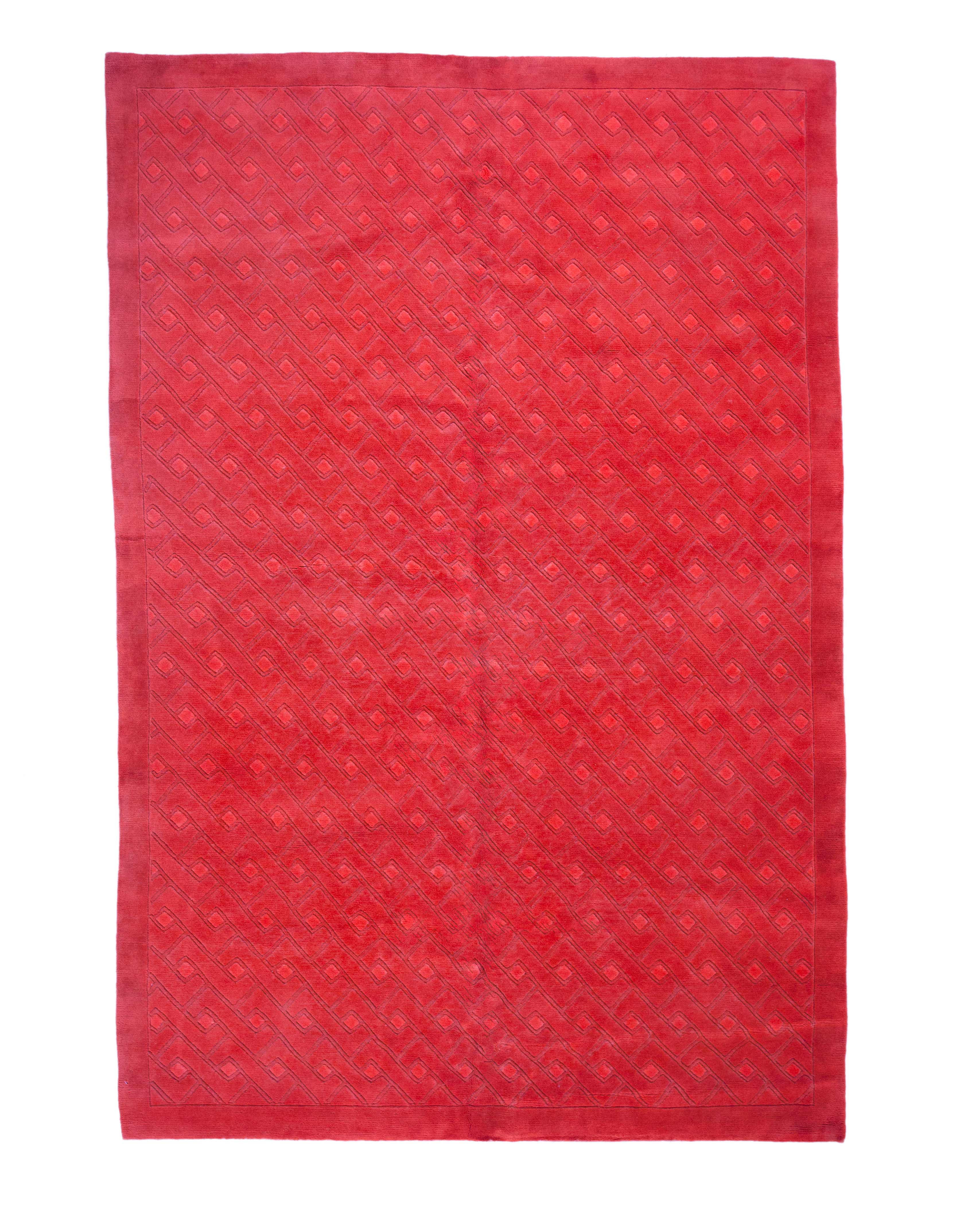 6x9 Overdyed Carved Modern Watermelon Red Rug 1137 - west of hudson