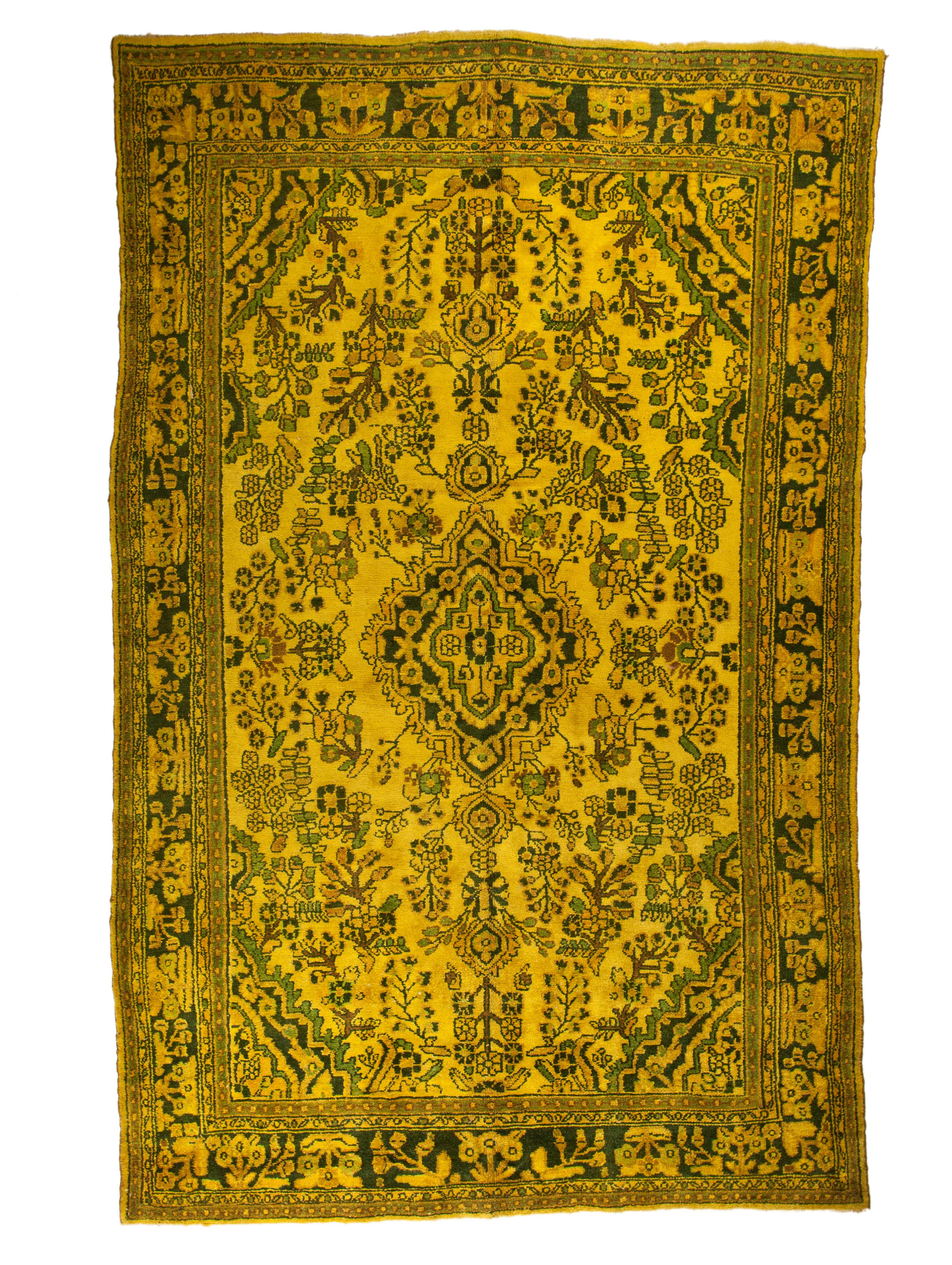 6x10 Overdyed Vintage Oriental Floral Gold Rug 1368 - west of hudson