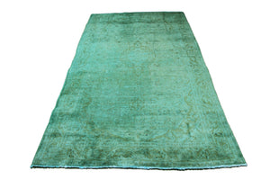 5x9 Overdyed Rug Sapphire Green Distressed Vintage Oriental Kashan 2699 - west of hudson