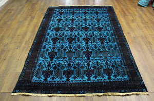 5x8 Oriental Teal Overdyed Rug Vintage Wool Blue Rug 2734 - west of hudson