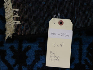 5x8 Oriental Teal Overdyed Rug Vintage Wool Blue Rug 2734 - west of hudson