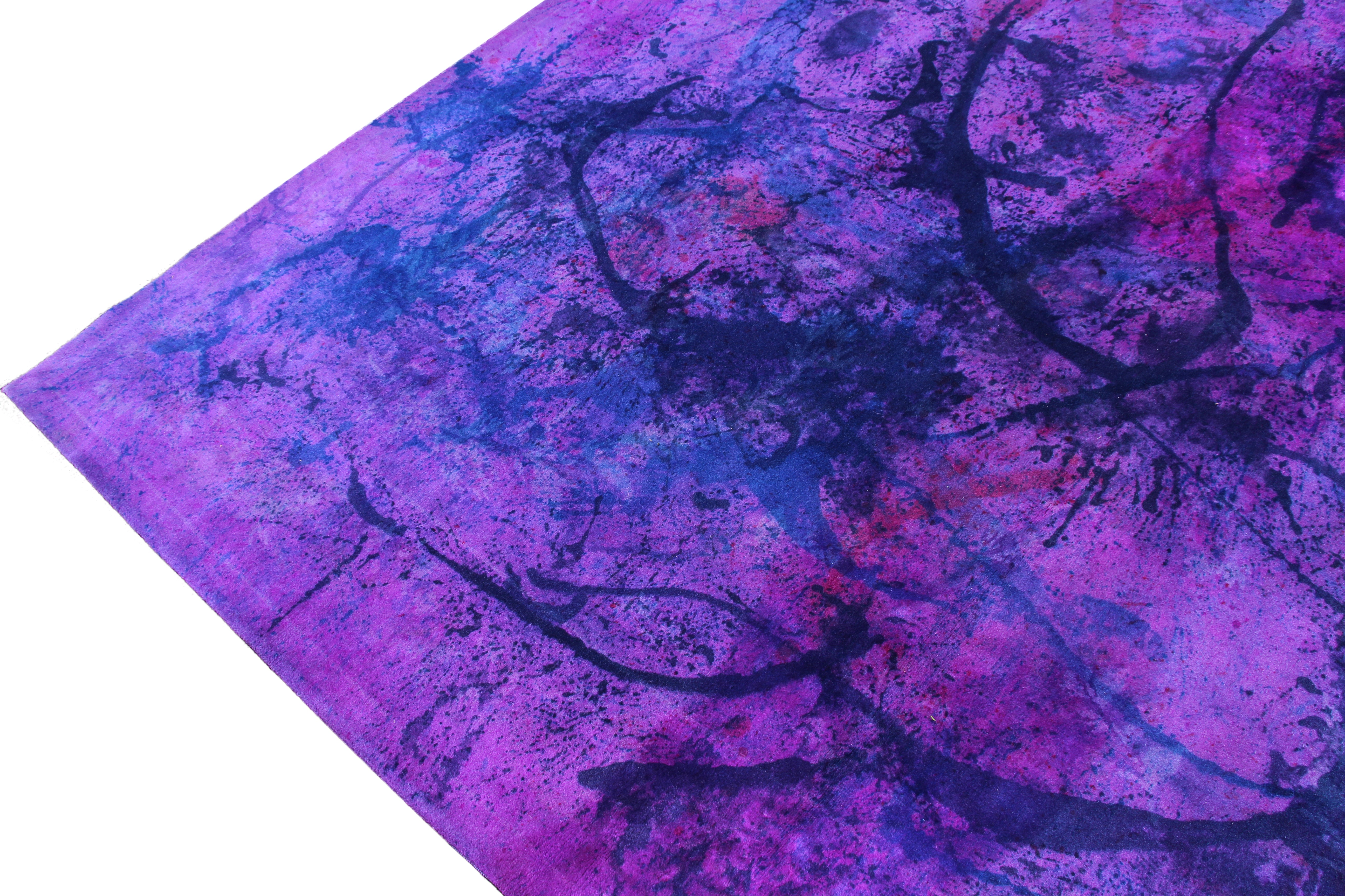 10×14 Overdyed Purple Paint Splash One of a Kind Rug 2857 - west of hudson