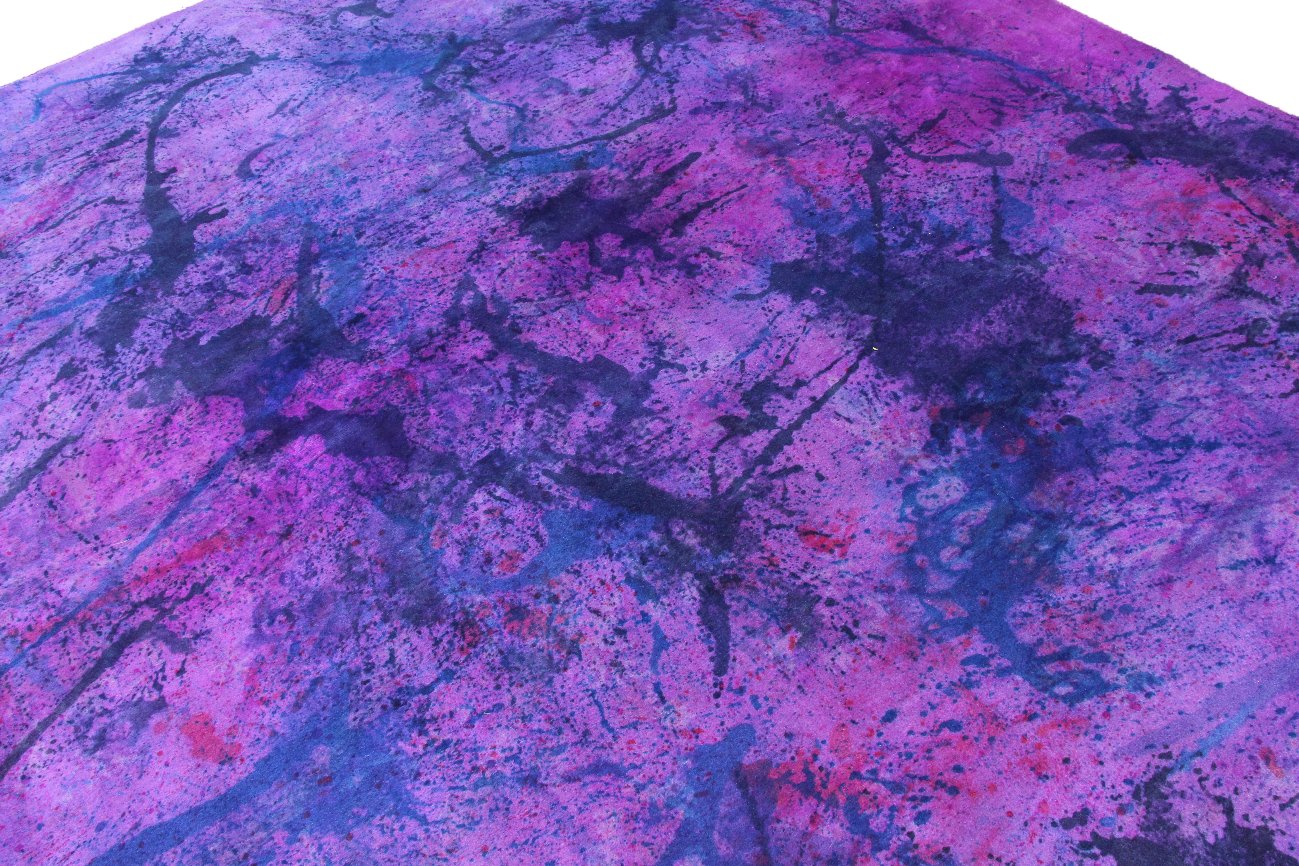 10×14 Overdyed Purple Paint Splash One of a Kind Rug 2857 - west of hudson
