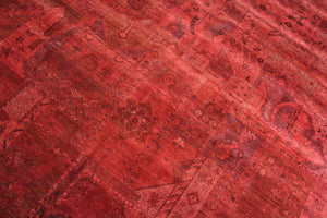 8x10 Patchwork Overdyed Brick Rust Red Rug Chobi 2876 - west of hudson