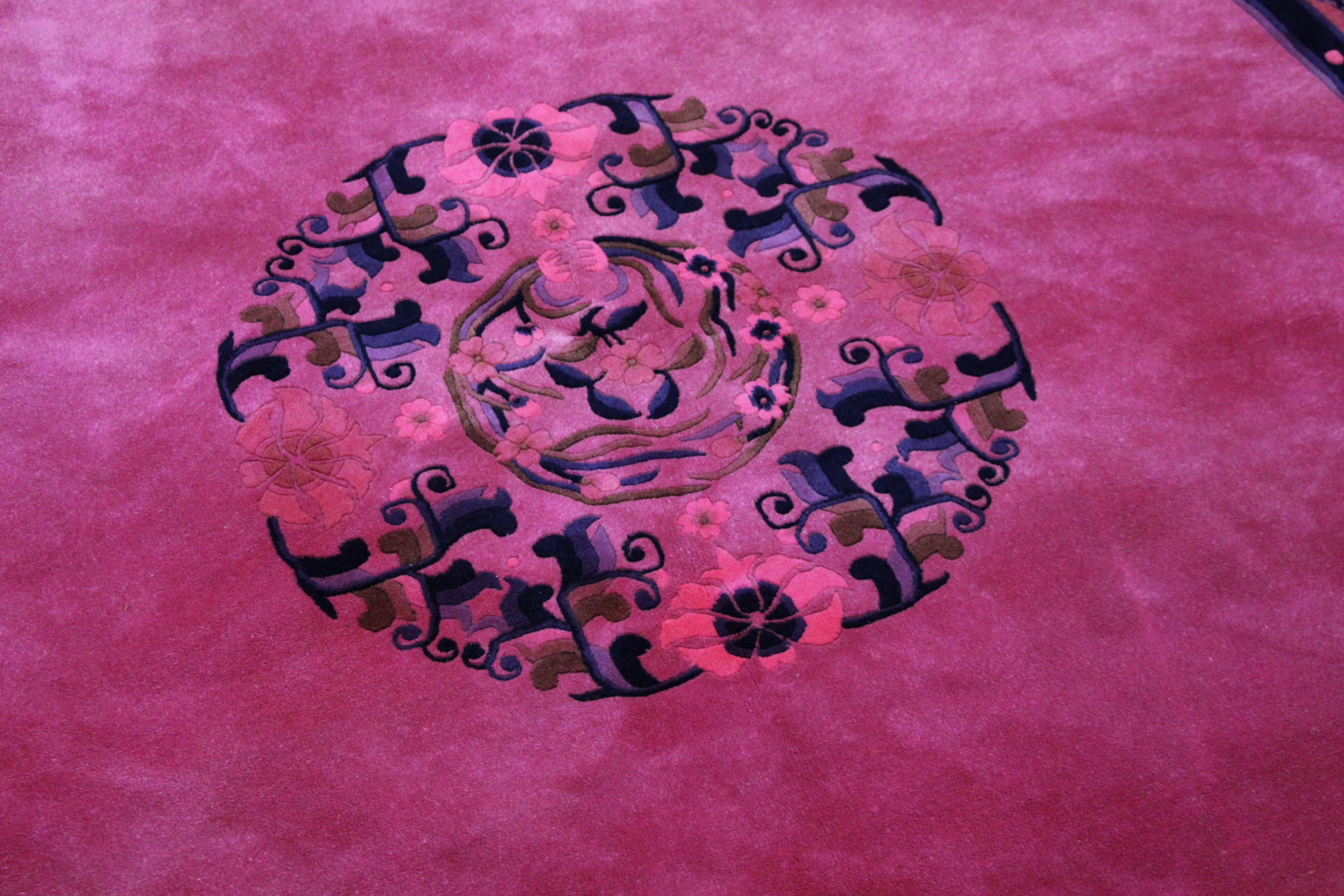 6x6 Overdyed Round Hot Pink Chinese Deco Rug 2912 - west of hudson