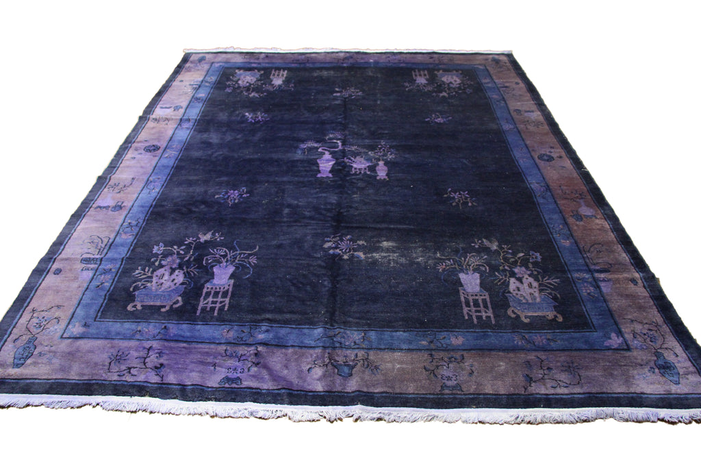 9×12 Overdyed Chinese Deco Purple Distressed Vintage Rug 2916 - west of hudson