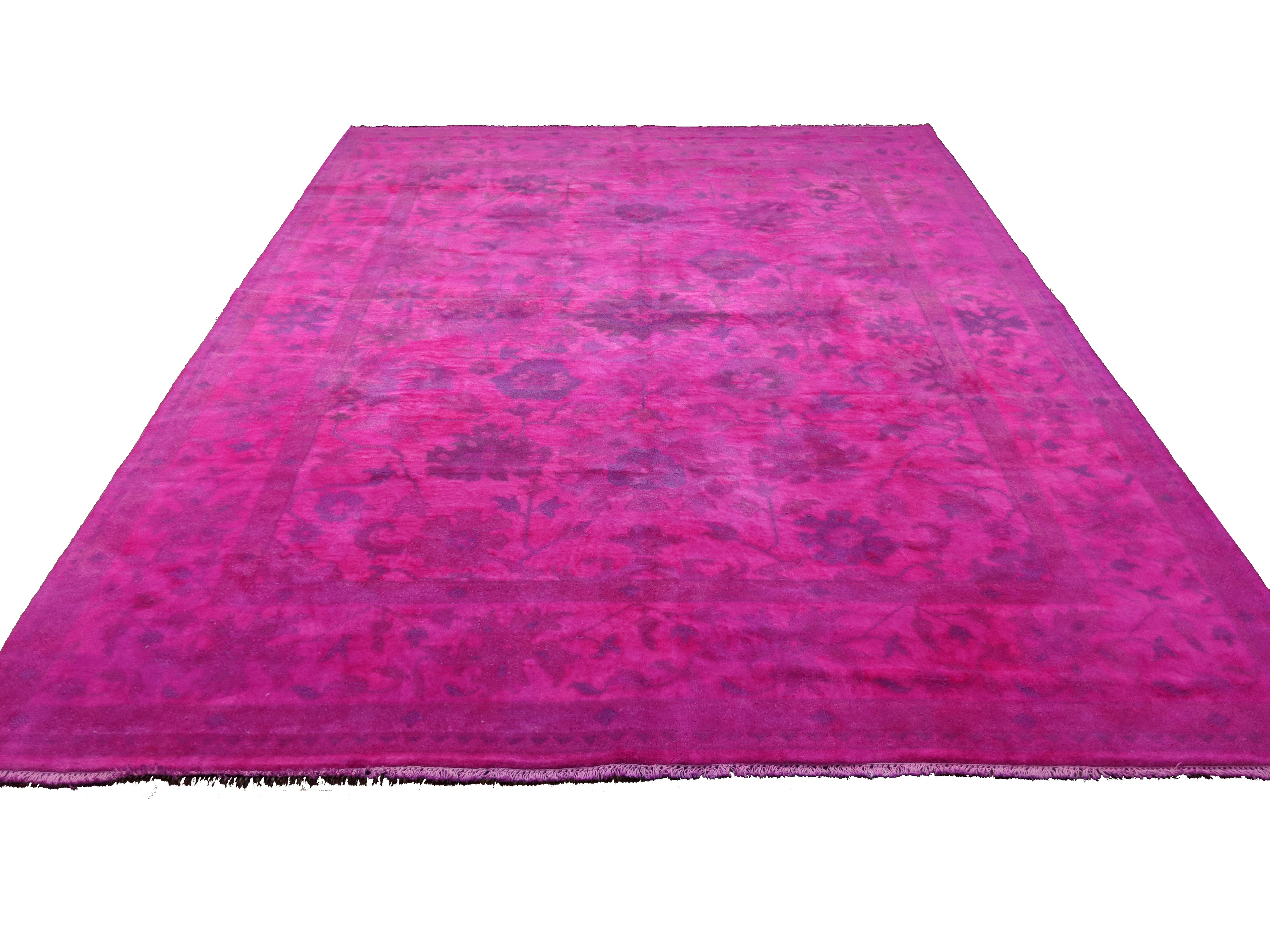 Overdye Rug Pink 9x12 Ushak Overdyed Hot pink 100% Wool Oushak Rug 2937