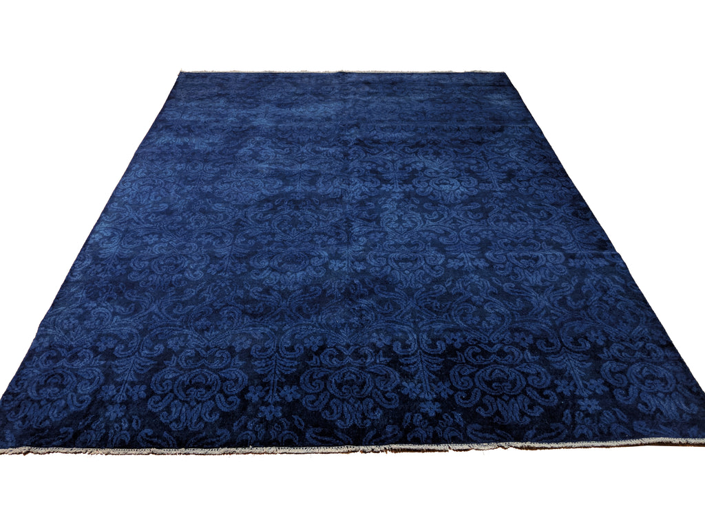 9x12 Ushak Indo Area Rug Midnight Indigo Blue 100% Wool Pile 2943
