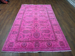 5x8 Overdyed Hot Pink Turkish Ushak 100% Wool Pile Rug 2954