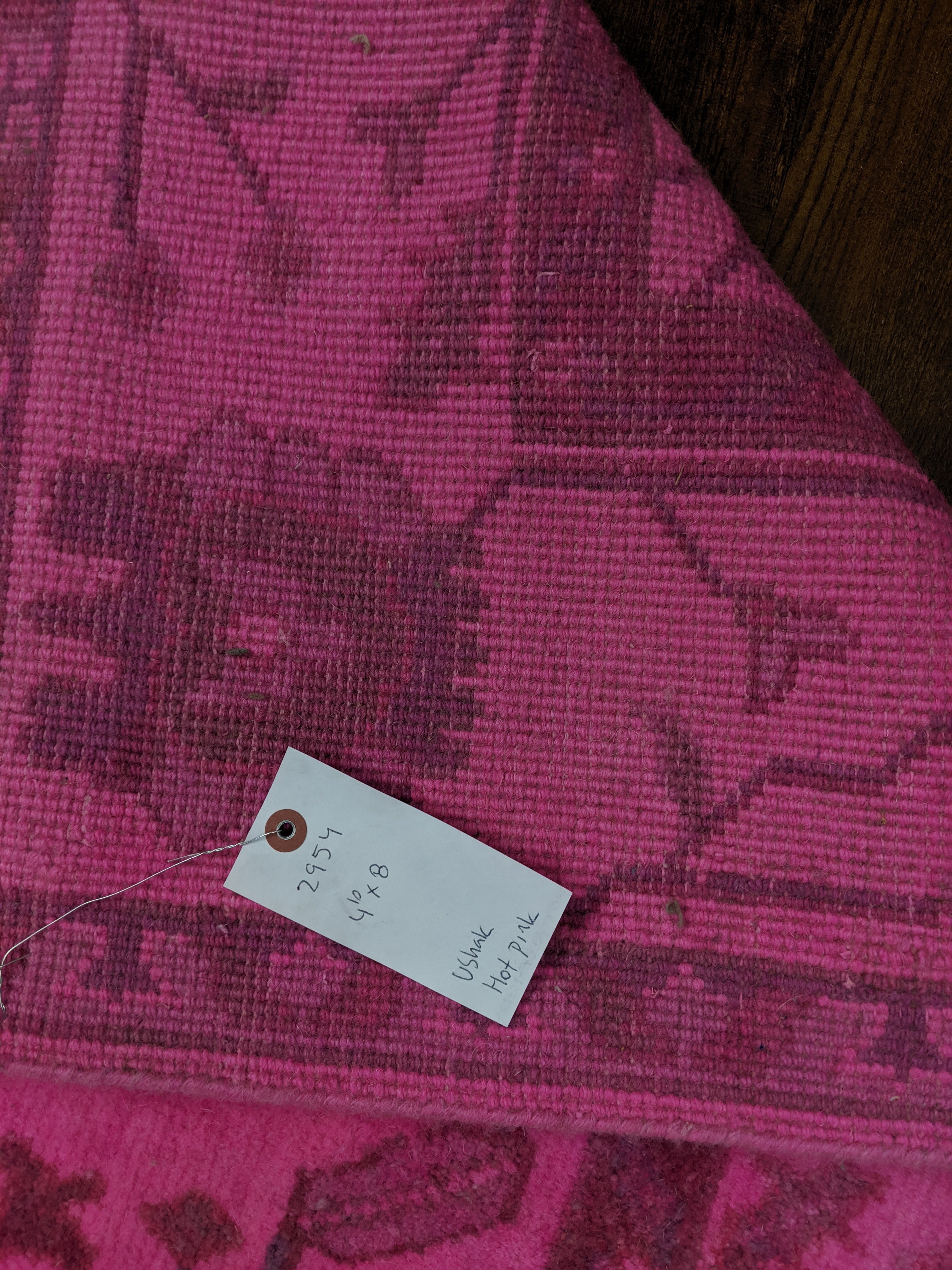 5x8 Overdyed Hot Pink Turkish Ushak 100% Wool Pile Rug 2954