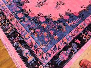 9x12 Overdyed Pink Formal Floral Deco Wool Rug 2956