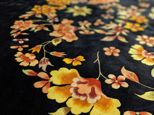 8×10 Fine Wool Art Deco Floral Medallion Wool Rug Midnight Navy 2958