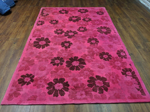 5x8 Overdyed Pink Floral 100% Wool Rug 2964