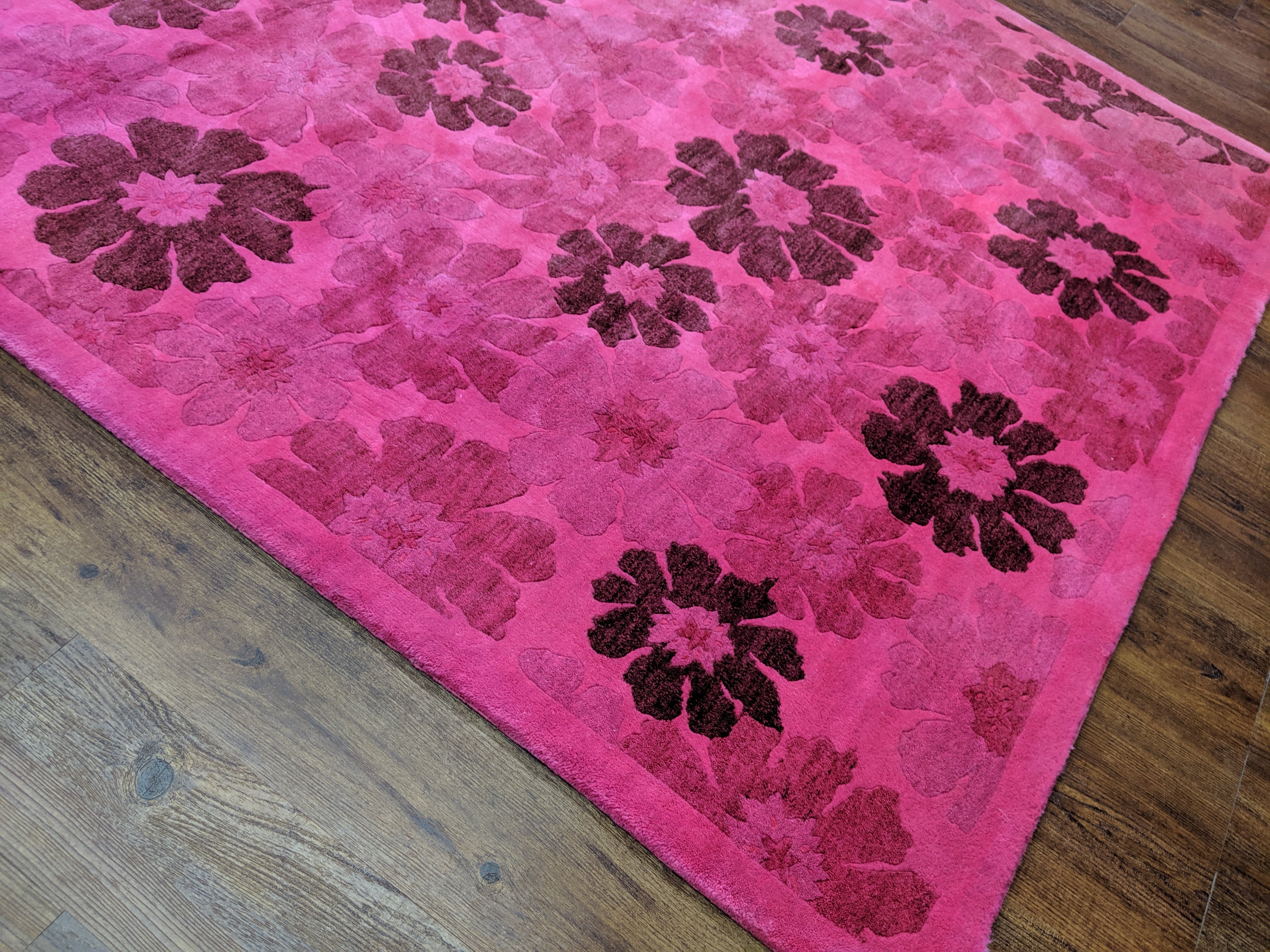 Overdye Rug Pink 5x8 Overdyed Pink Floral 100% Wool Rug 2964