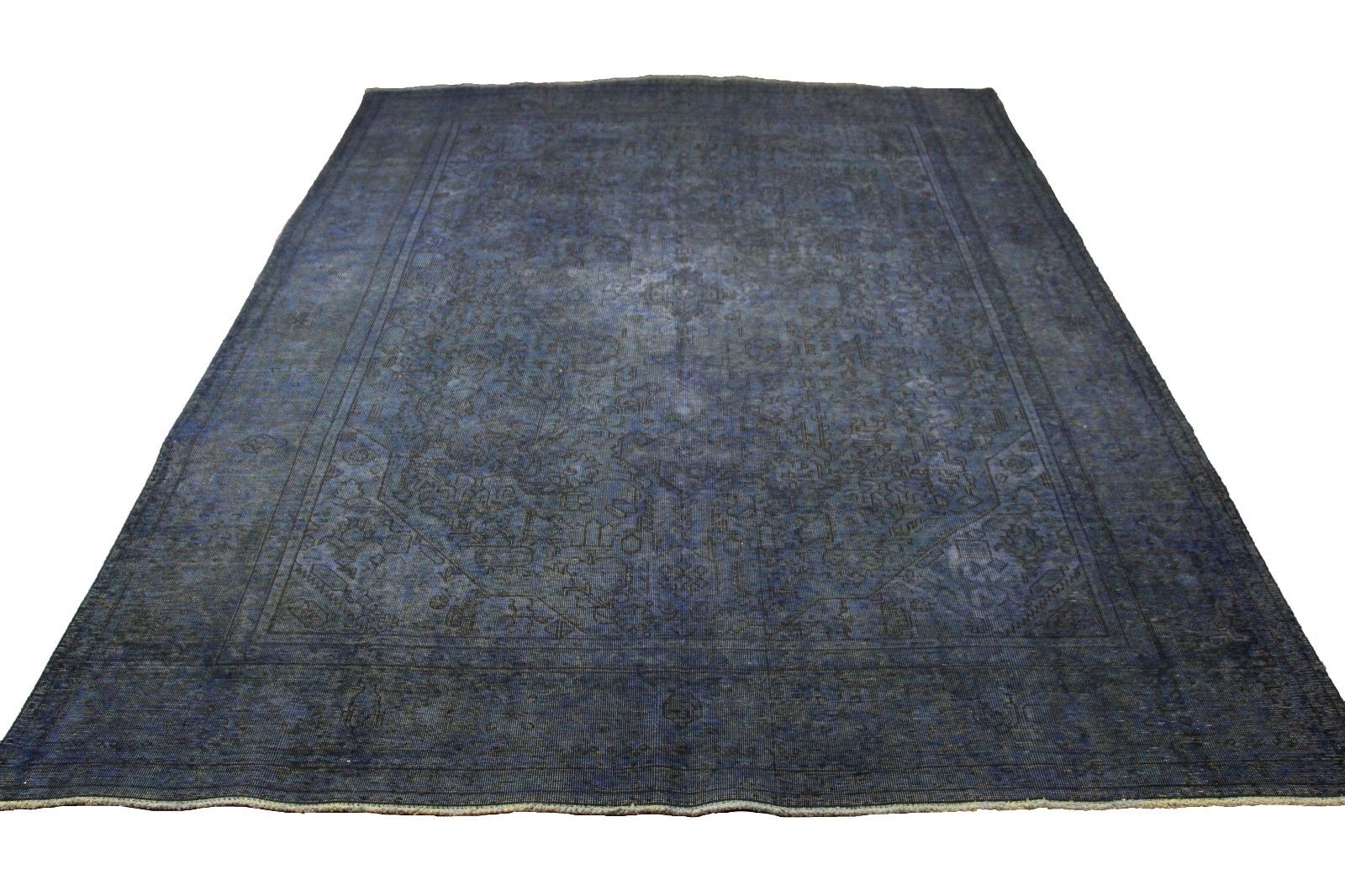 9x12 Distressed Vintage Tabriz Rug Low Pile Denim Blue 100% Wool 2904 - west of hudson