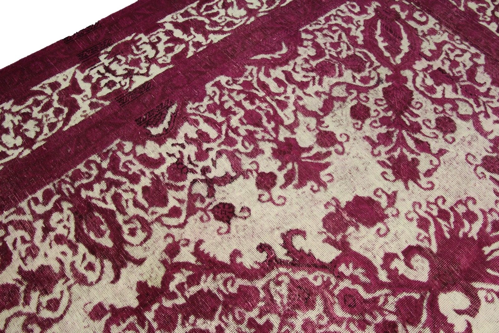 10x12 Vintage Distressed Rug Fuchsia 100% Wool Low Pile Worn Out 2907 - west of hudson