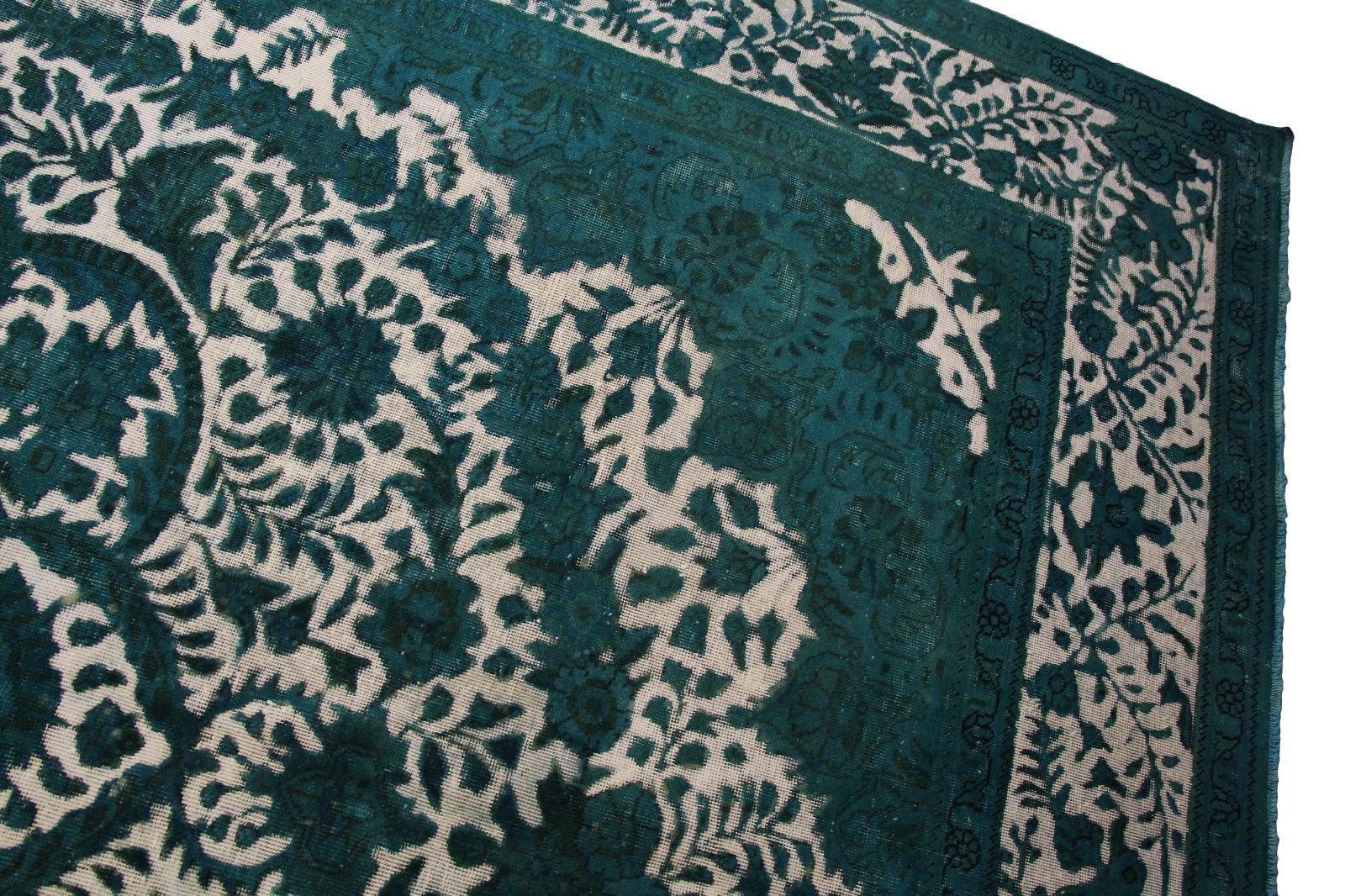 9x12 Distressed Vintage Emerald Low 100% Wool Pile Dining Room Rug 2905 - west of hudson