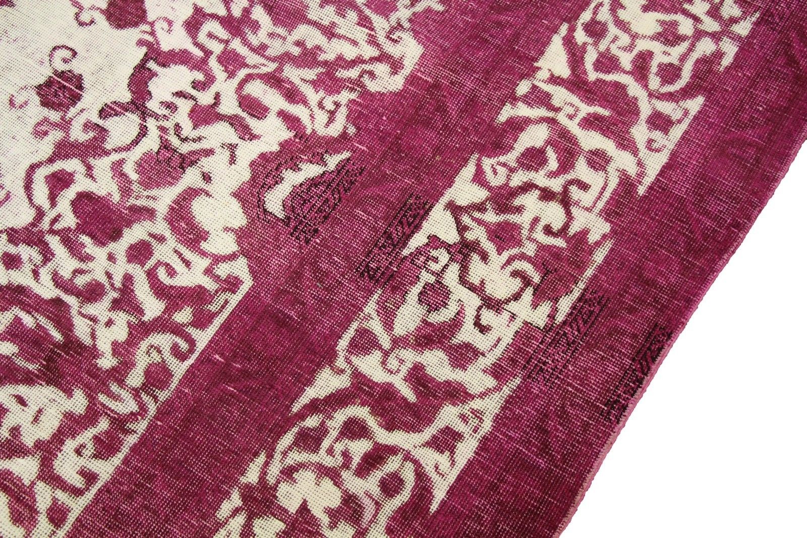 10x12 Vintage Distressed Rug Fuchsia 100% Wool Low Pile Worn Out 2907 - west of hudson