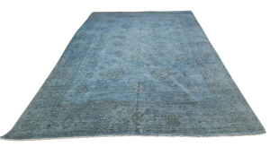 9x11 Fine 100% Wool Hand-Knotted Overdyed Oriental Area Rug Teal Blue