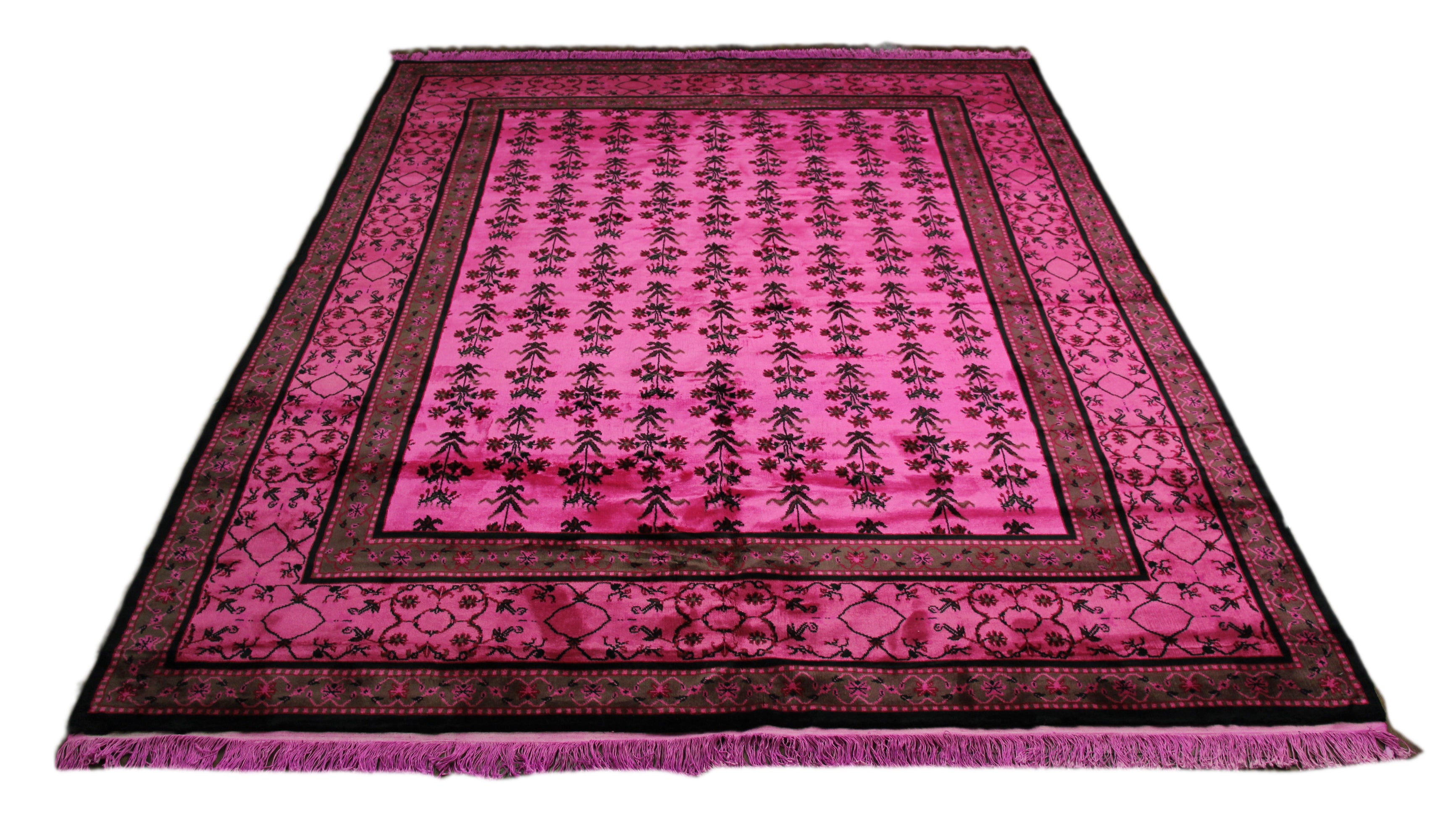 8x10 Overdyed Hot Pink Art Deco Floral Wool Rug 2772