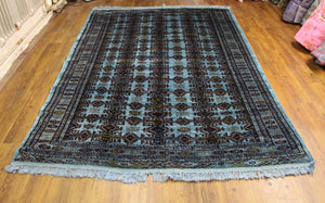 7x9 Turkoman Bokhara Teal Overdyed Vintage Handknotted Rug 2777 - west of hudson