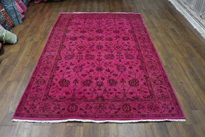 6x9 Overdyed Fuchsia Hot Pink Floral Vine Rug 2783 - west of hudson