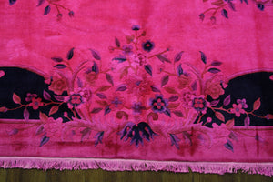 9x12 Hot Pink Rug Overdyed Chinese Art Deco Floral 2825 - west of hudson