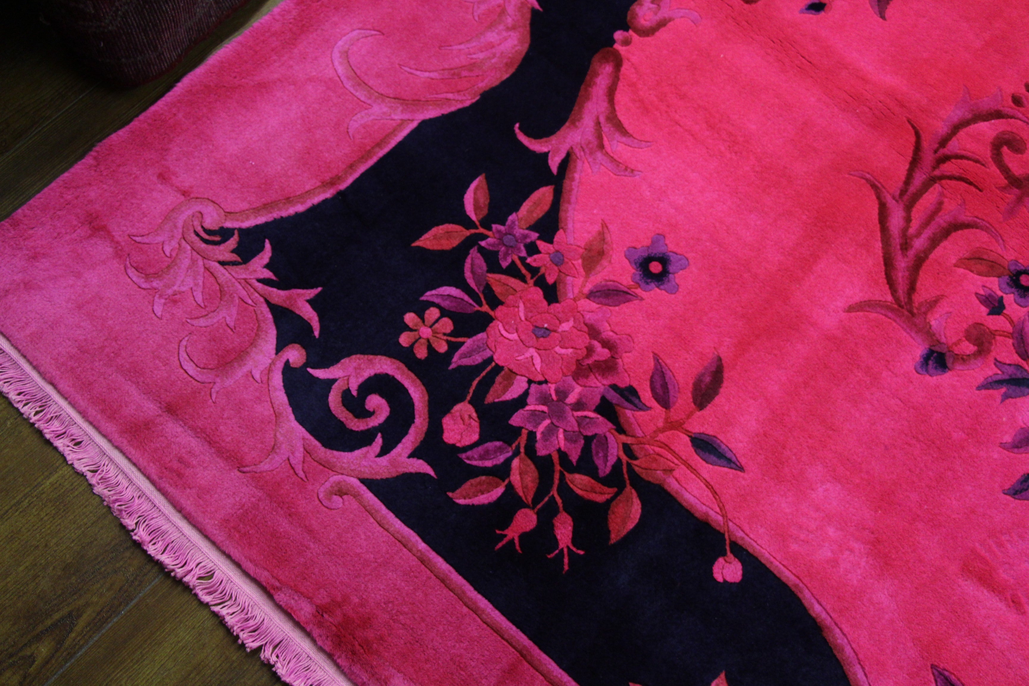 9x12 Hot Pink Rug Overdyed Chinese Art Deco Floral 2825 - west of hudson