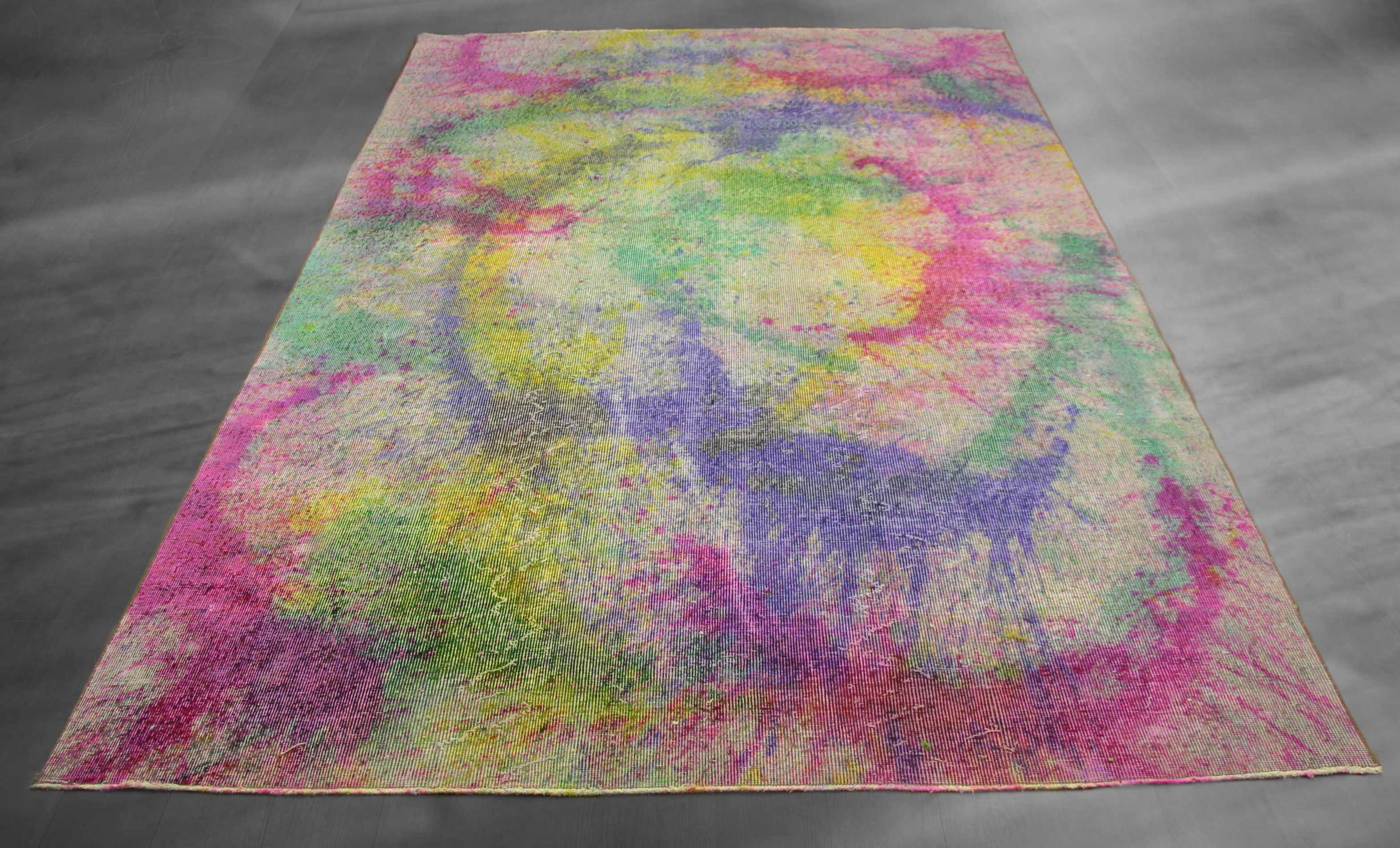 6x10 Overdyed Color Splash Wool Rug Tie Dye a59700 - west of hudson